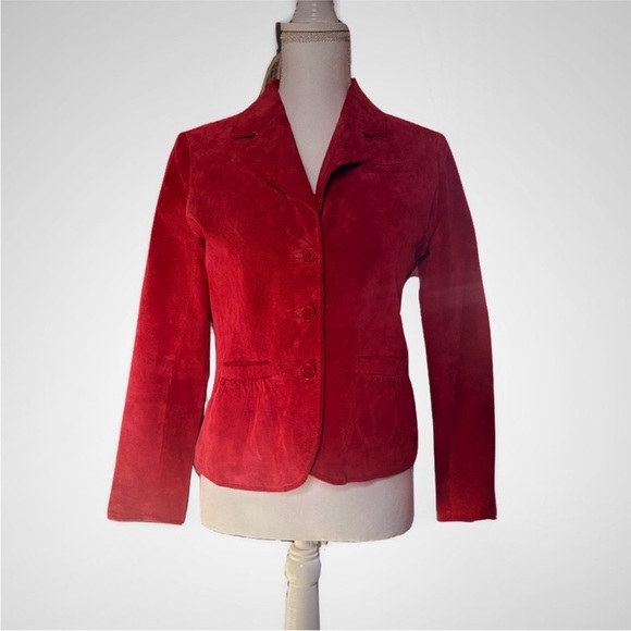 Suede Vibrant Red blazer— 90s vintage petite small - Picture 3 of 5